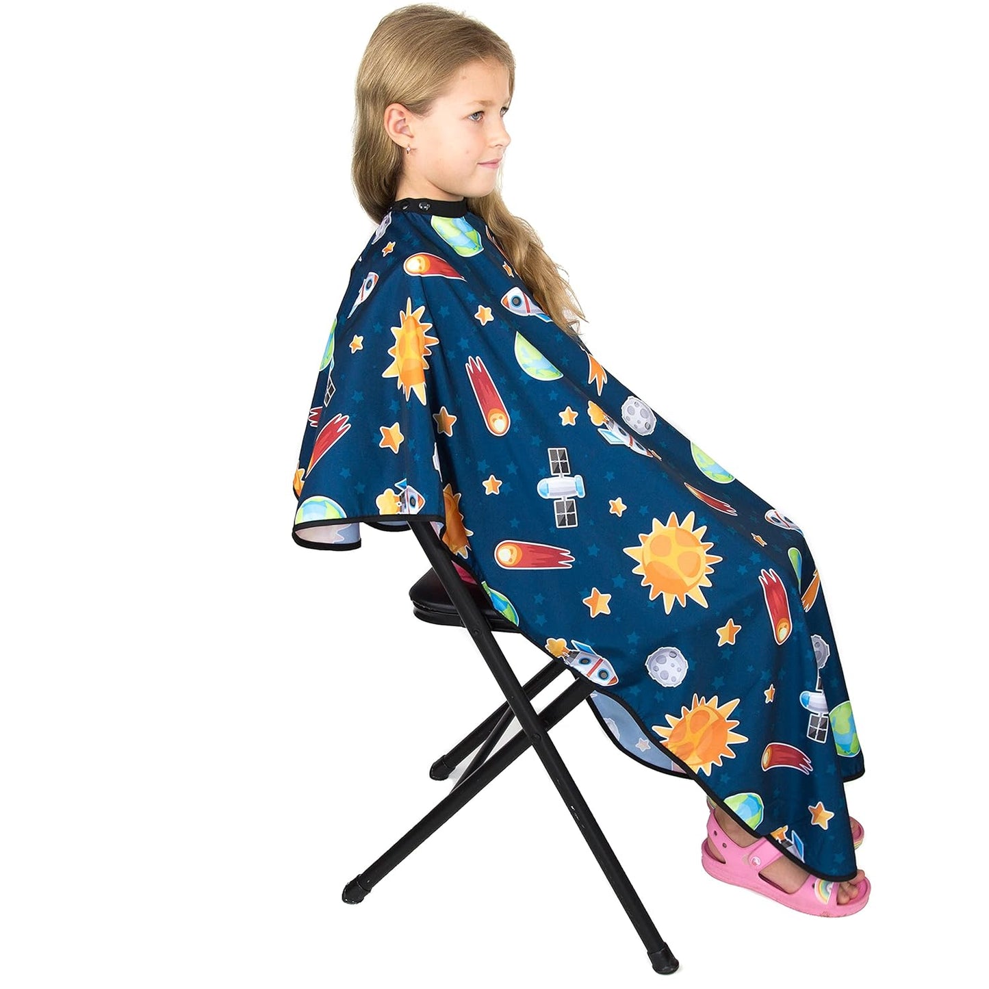 Kids Hair Cutting Cape - Outer Space Print, Water-Resistant Salon Cape with Snap Closure - Lightweight Barber Cape for Children’s Haircuts - Fun Kids Hairdresser Cape for Salon or Home Use