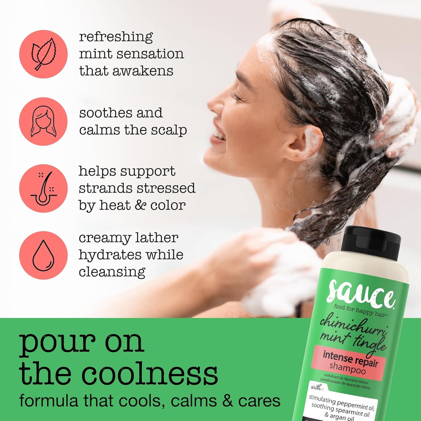 SAUCE Intense Repair Shampoo, Chimichurri Mint Tingle (10 Fl Oz) Soothes & Calms Scalp, Hydrating Shampoo for Damaged Hair with Argan & Peppermint Oil, No Parabens & Sulfates