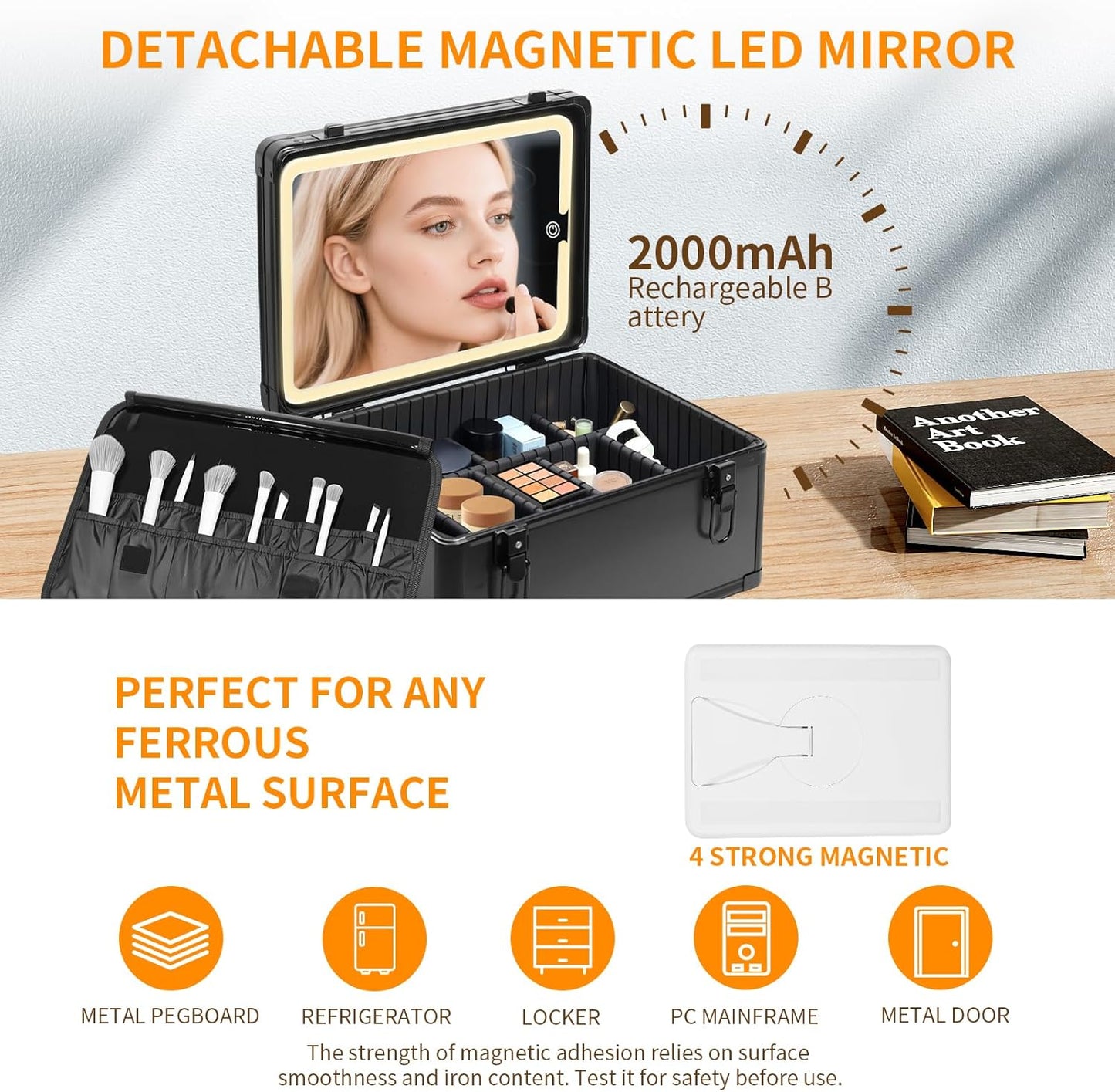 CHENGLIN Makeup Case with Lighted Mirror – Waterproof Travel Train Case, Cosmetic Organizer with Adjustable Dividers, Magnetic LED Mirror, Portable Makeup Suitcase for Women, Black