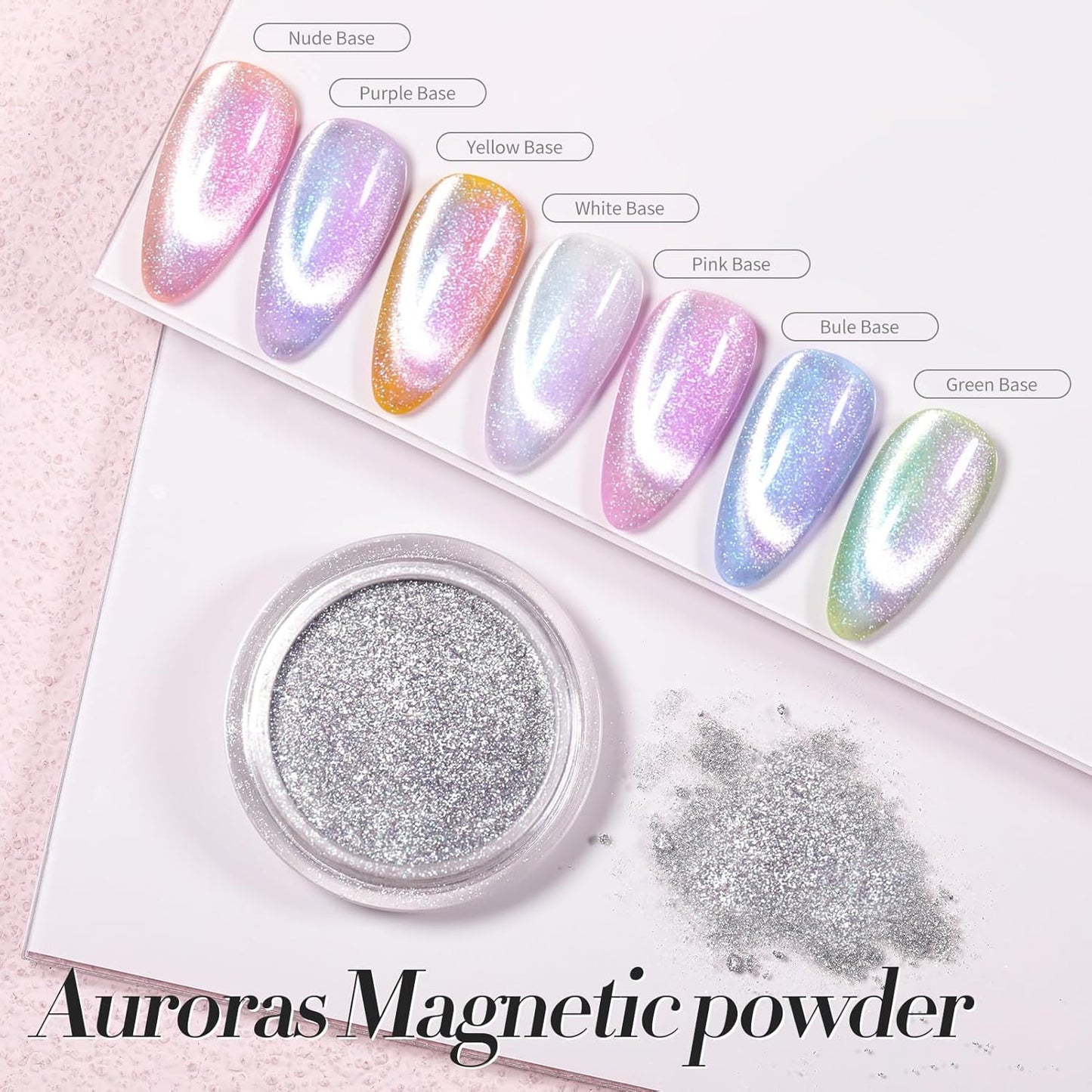 Born Pretty Cat Magnetic Eye Nail Powder Auroras Holographic Iridescent Nail Chrome Powder Chameleon Nail Powder Holographic Effect Glitter Pigment Dust for Nail Art Manicure DIY Design