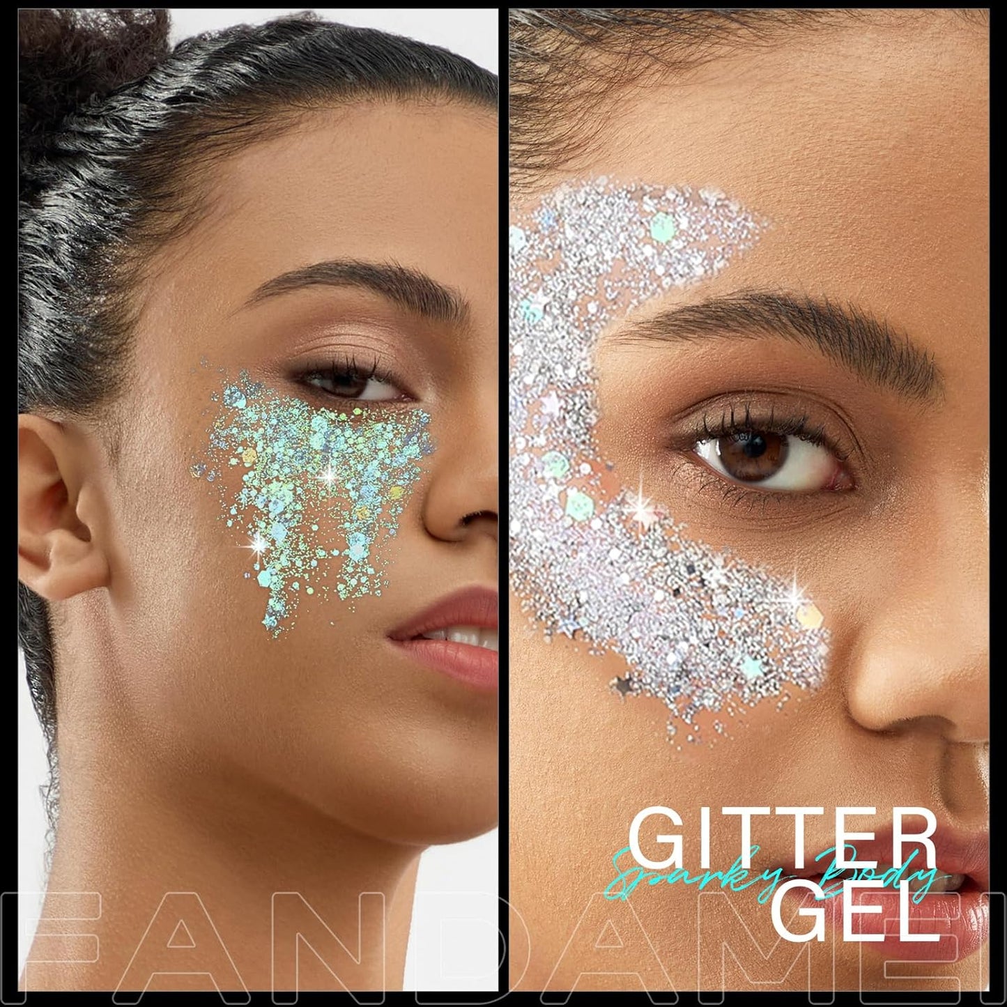 FANDAMEI Face Glitter, Body Glitter for Women, 2PCS 8 Colors Glitter Gel for Face, Hair Glitter for Kids, Fairy Rave Mermaid Makeup