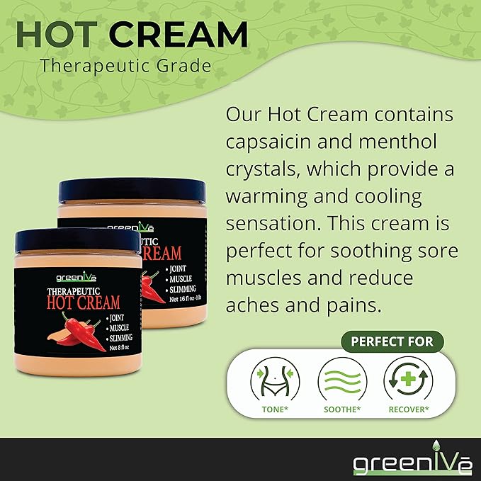 GreenIVe Hot Cream Massage Lotion Hot & Cold Sensation for Joints and Muscles and Skin Tightning Wraps (8oz Jar)