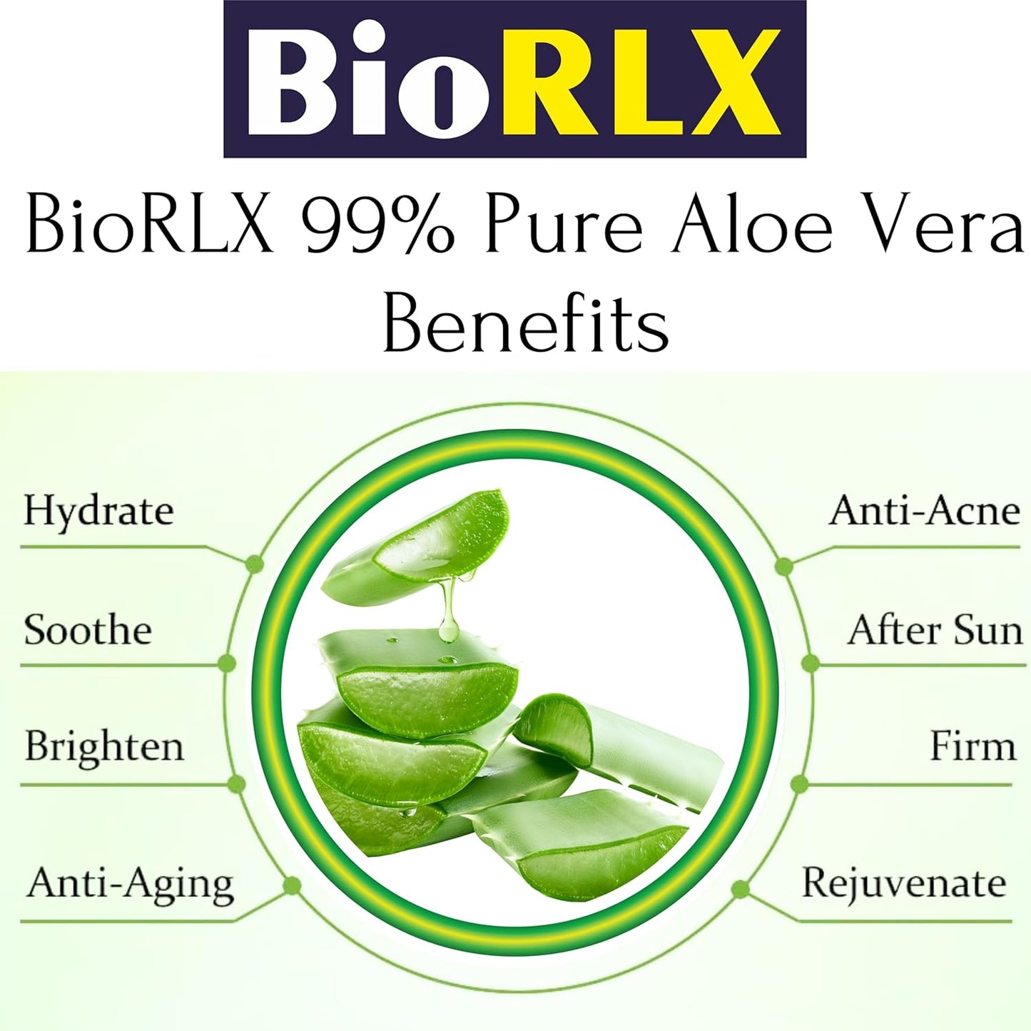 BioRLX 99% Aloe Vera Gel with Collagen and Hyaluronic Acid 250 Ml 8.5 Fl Oz - For Face Body, Hair & Scalp, After Sun Relief, Natural, Soothing, Hydrating