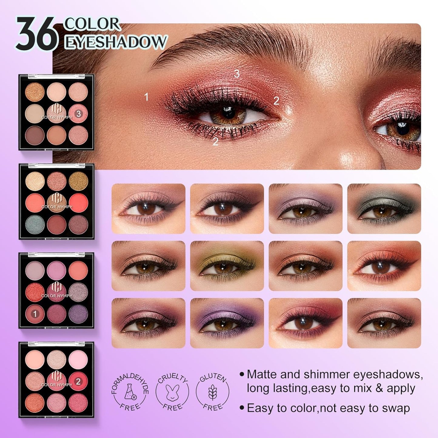 Color Nymph All in one Makeup Kit For Girls Teens, Makeup Set 4 Trays Spacious Space Train Case for Beginner with Eyeshadow Highlighter Lipgloss Blush Contour Concealer Brush Eyeliner Lipbalm
