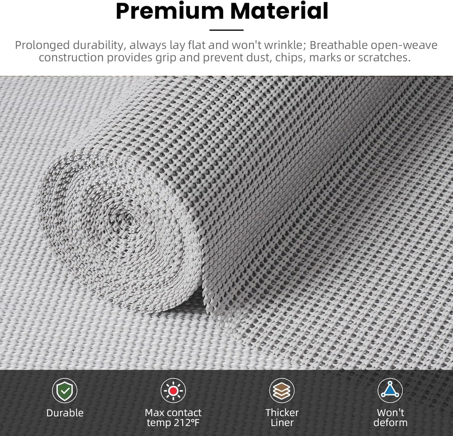 BAGAIL Drawer and Shelf Liner, 17.5 in X 10 Ft Non-Adhesive Shelf Liners for Kitchen Cabinets, Thick Strong Grip Liners for Desk, Shelves, Bathroom Drawers, Cabinet Protection - LightGrey