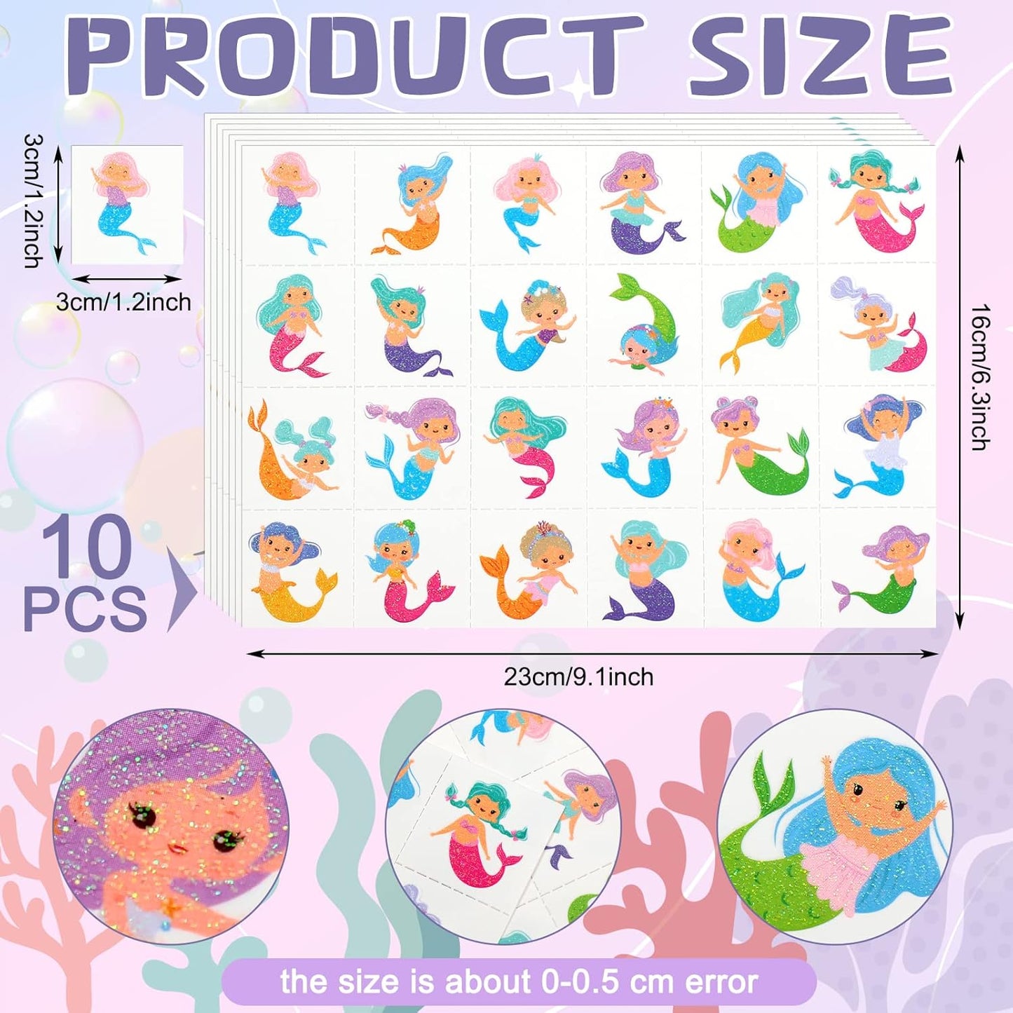 240 Pcs Glitter Mermaid Temporary Tattoos for Kids Mermaid Tattoos Party Favors Assorted Mermaid Tattoos Stickers for Girls Women Body Face Arm Mermaid Birthday Summer Beach Party Favors