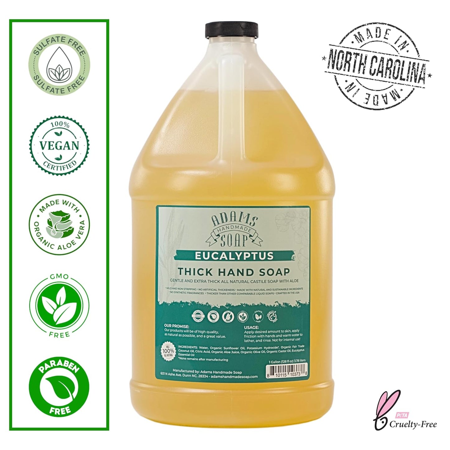 Adams Handmade Soap Thick Organic Castile Liquid Hand Soap 1 Gallon Refill - Eucalyptus (Pack of 4)