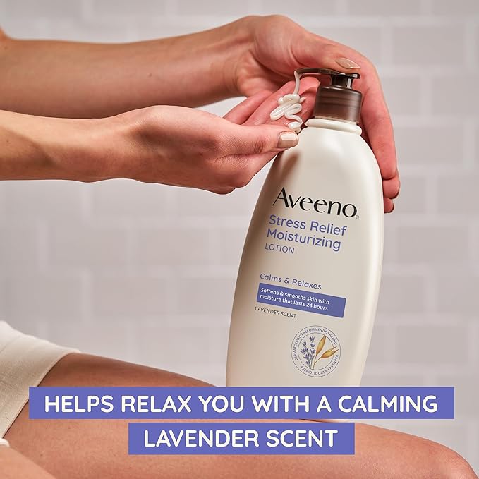Aveeno Stress Relief Moisturizing Body Lotion with Lavender Scent & Prebiotic Oat to Calm & Relax, Non-Greasy, TSA-Approved Travel Size, 2.5 fl. oz, 12 Pack