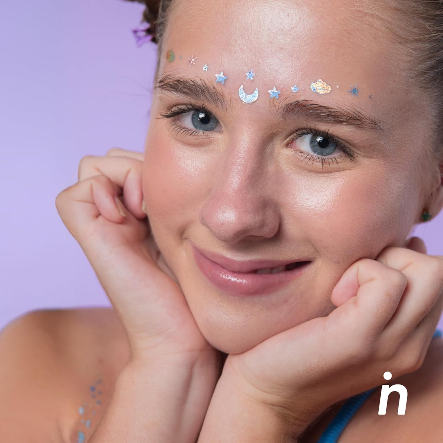 Nipskin Dream Chaser Stick-On Face & Body Art Patches – Metallic Sky Blue Moons, Clouds & Stars – Sweat-Proof, Soft on Skin – 4 Pieces