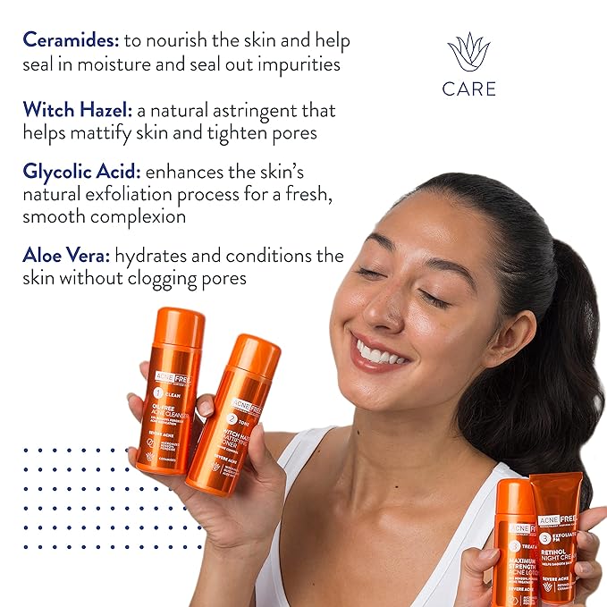 AcneFree Severe Acne 24 Hour Clearing System for stubborn acne, 4 Step Routine Kit