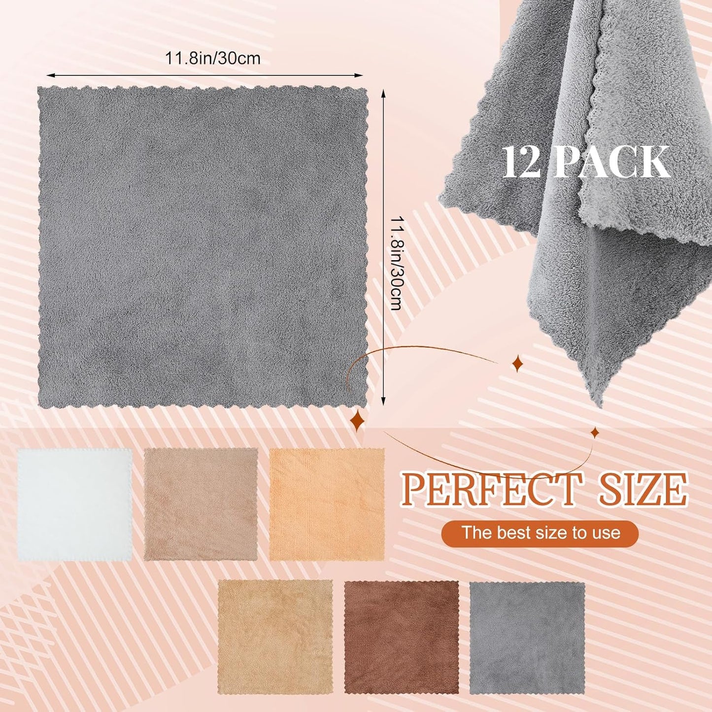 Syhood 12 Pieces Face Wash Cloth 12 x 12 in Makeup Remover Cloths Towel Coral Velvet Facial Microfiber Soft Fast Drying Facial Cleansing Towel for Face(Mix Dark Colors)