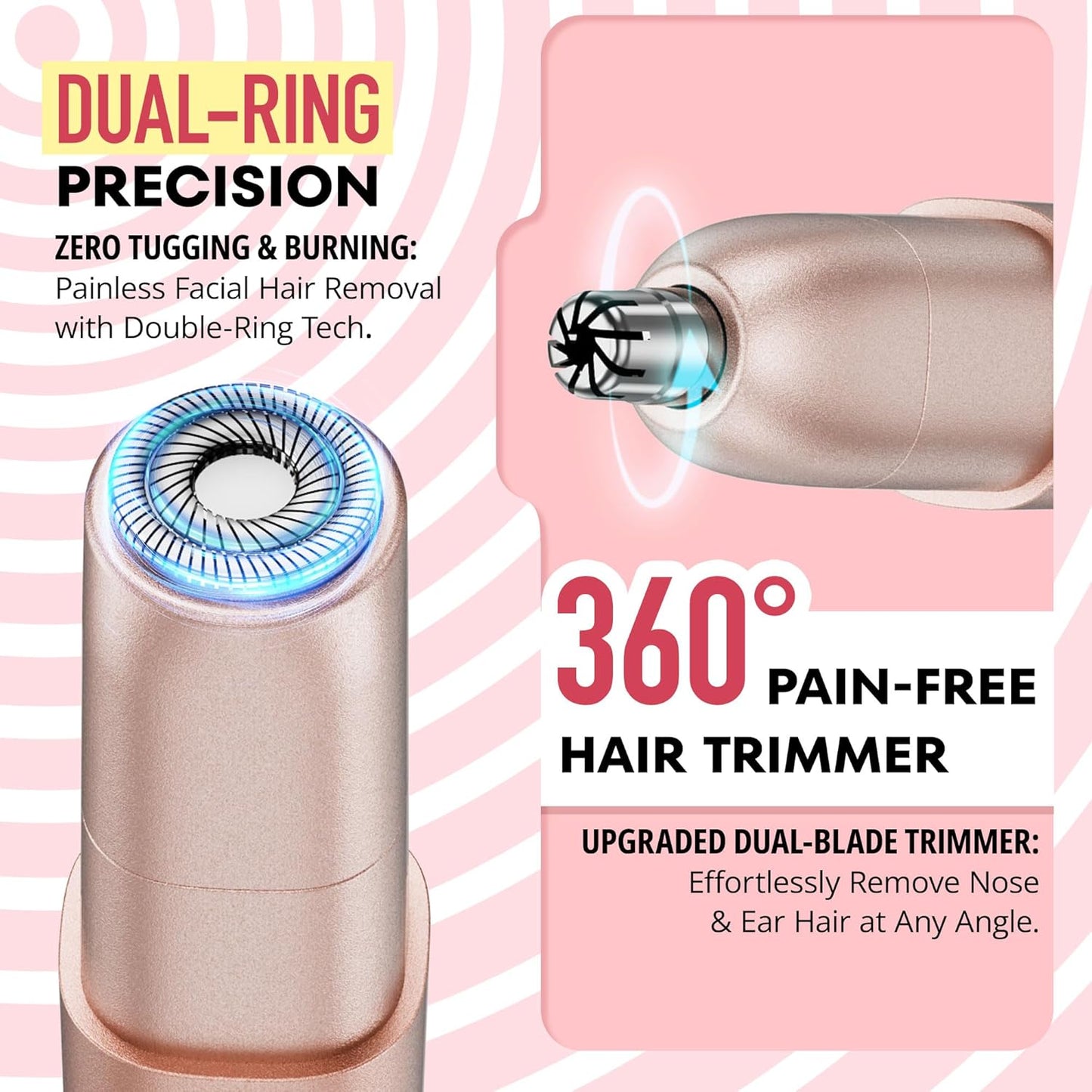 VG VOGCREST Nose Trimmer for Women: 2 in 1 Rechargeable Facial Hair Removal - Portable Mini Face Shaver for Chin Lip Peach Fuzz Ideal for Travel Use