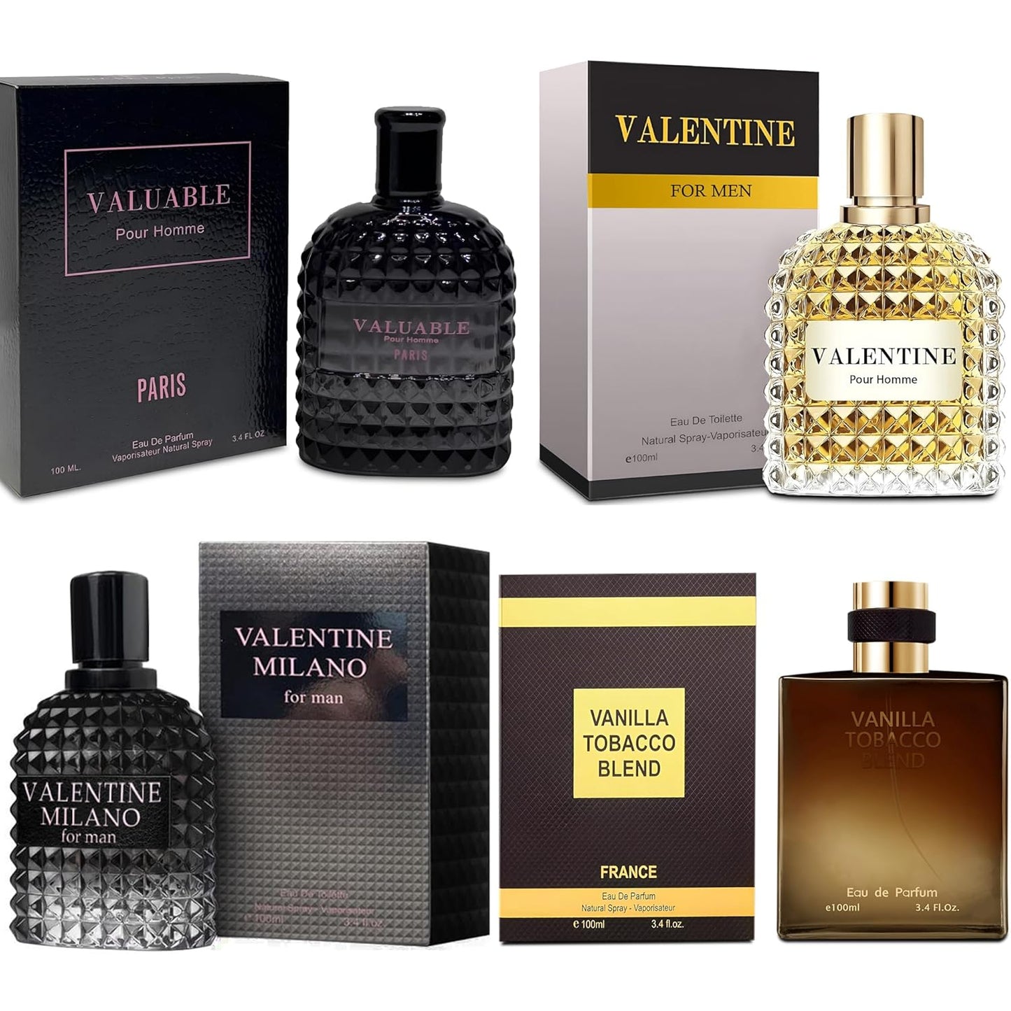 Men's Cologne Gift Set Include Valentine Milano,Valentine,Vanilla Tobacco Blend & Valuable Paris - 3.4 Fl Oz Each | Vanilla Bourbon, Leather & Amber Floral Fragrance Eau de Toilette Perfume