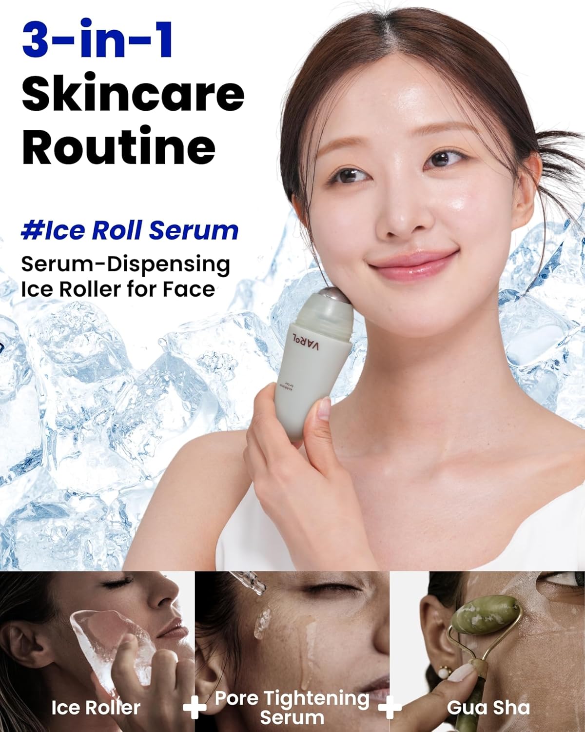 Ice Roll Serum - Cooling Serum with Face Massager Roller for Under Eye Bags, Puffiness, Dark Circles, Hydrating & Pore Minimizing with Panthenol, Tannin - Korean Skin Care, 1.69 Fl Oz (50ml)