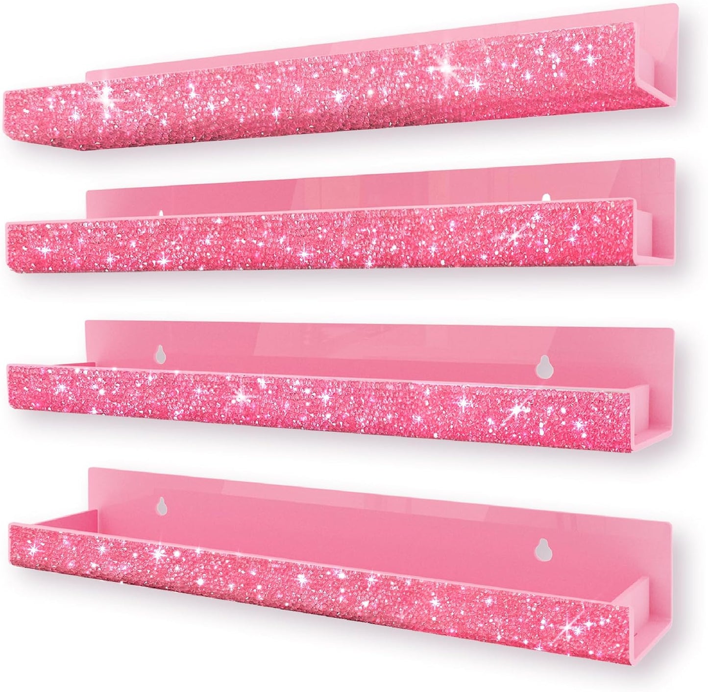 Care&More YJ 4 Pack 15 Inch Nail Polish Organizer，Diamond Crystal Rhinestone Acrylic Nail Polish Organizer，Sunglasses Essential Oil Picture Display Storage Pink