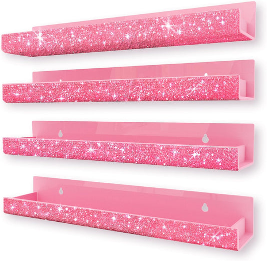 Care&More YJ 4 Pack 15 Inch Nail Polish Organizer，Diamond Crystal Rhinestone Acrylic Nail Polish Organizer，Sunglasses Essential Oil Picture Display Storage Pink