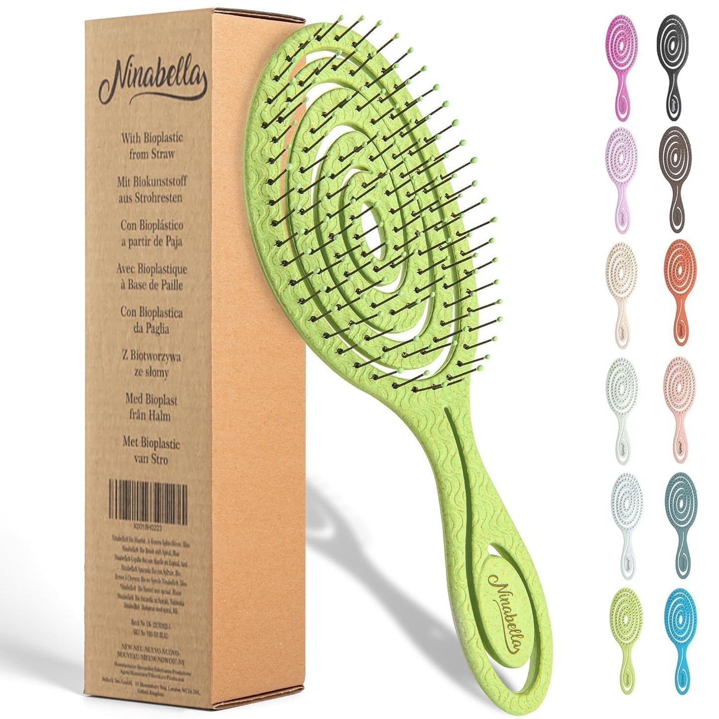 Ninabella Detangle Hair Brush for Women & Men - Does not Pull - Straightening Brushes for Straight & Curly Hair - Unique Spiral Detangling Hairbrush - Lime Green