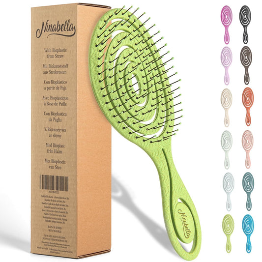 Ninabella Detangle Hair Brush for Women & Men - Does not Pull - Straightening Brushes for Straight & Curly Hair - Unique Spiral Detangling Hairbrush - Lime Green