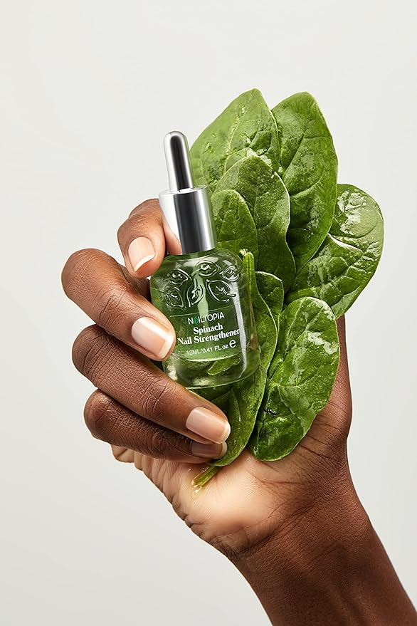 Nailtopia Spinach Nail Strengthener - Revitalizing Nail Strengthener Treatment for Stronger Nails - Growth Serum for Damaged, Thin, Cracked Nails - Vitamin Infused, Bio Sourced, and Vegan - 0.41 oz
