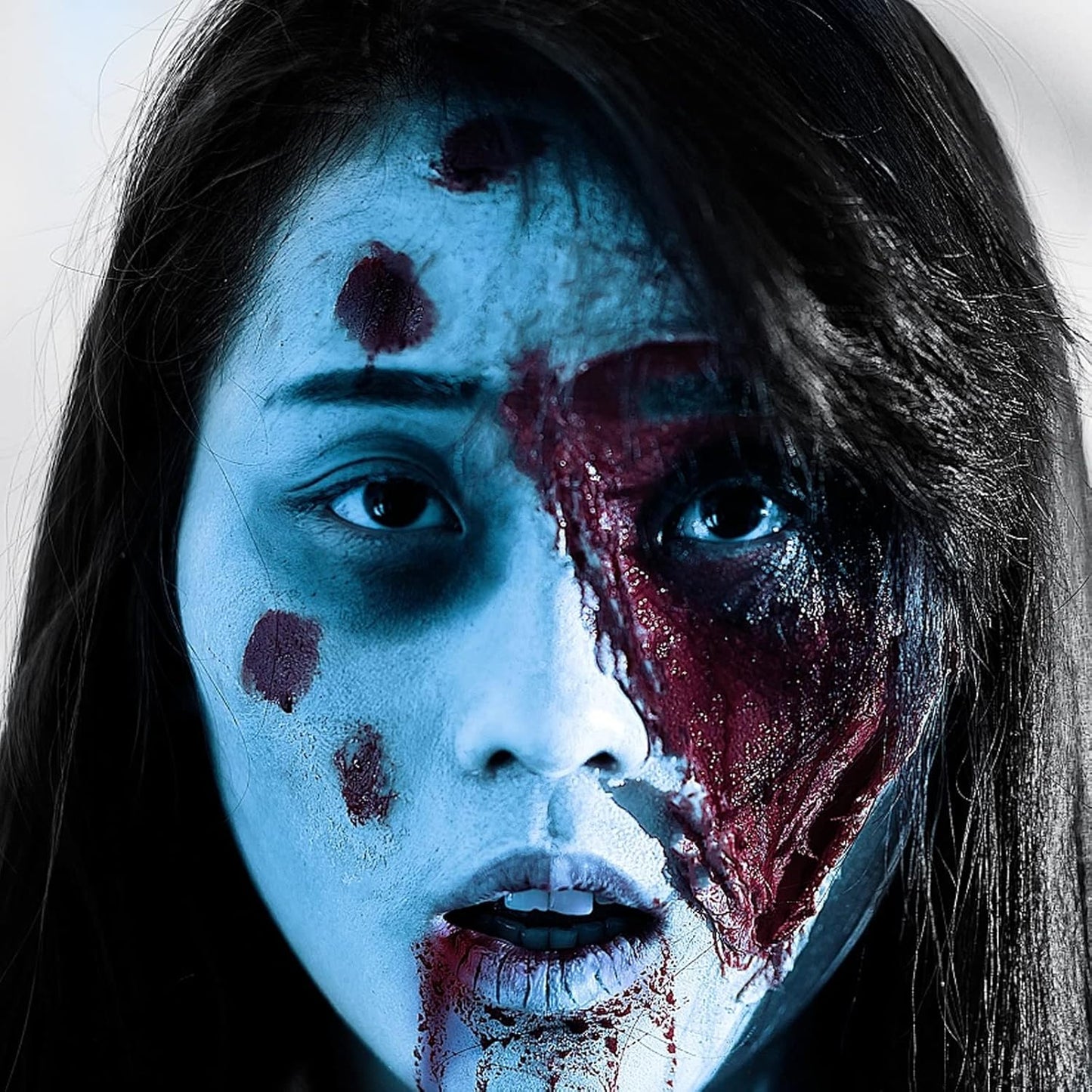 MEICOLY Light Blue Face Body Paint Stick(1.06 Oz),Baby Blue Face Paint Sadness,Sweatproof Waterproof Pale Blue Body Paint for Corpse Bride Halloween SFX Avatar Sally Makeup,Eye Black Stick