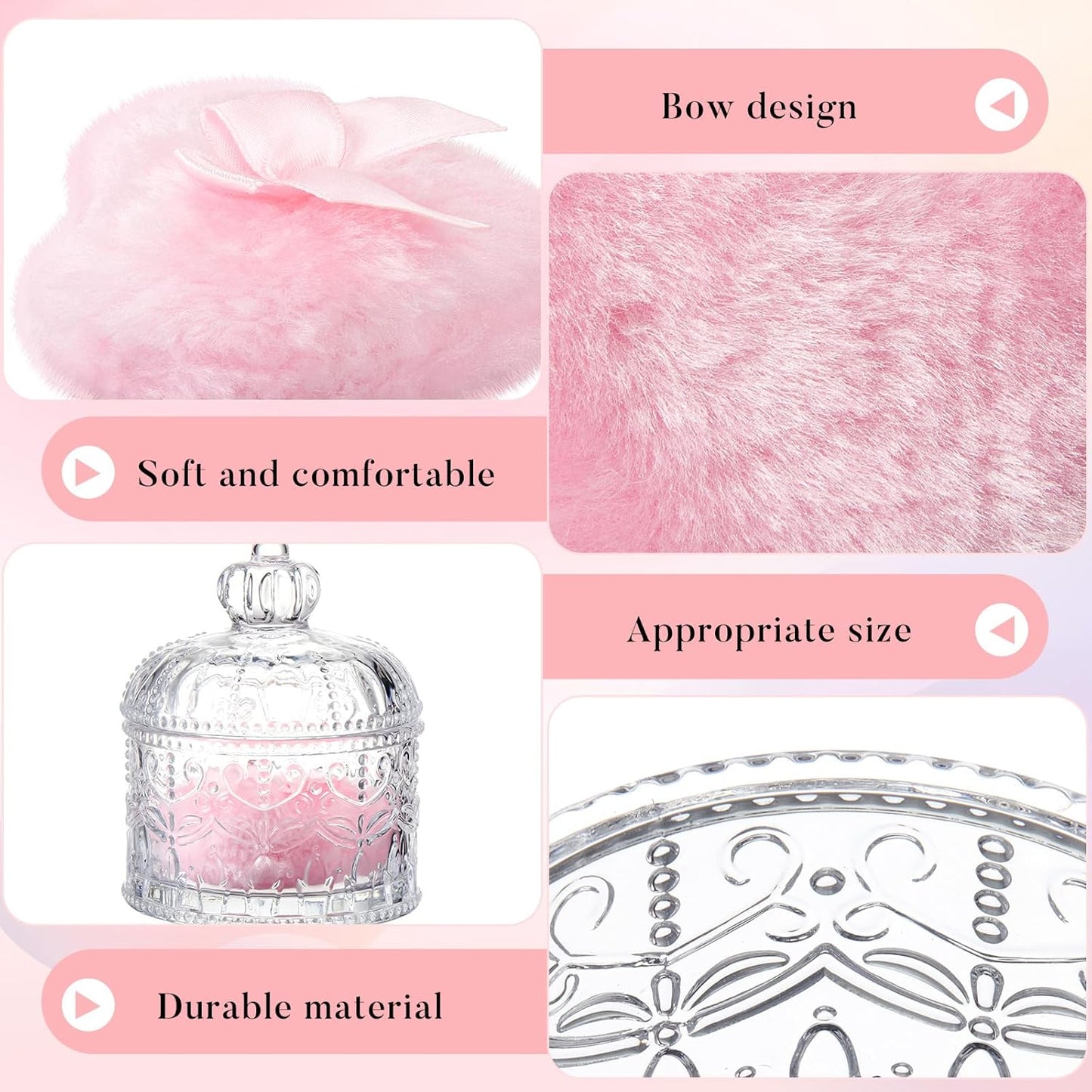 Tioncy 3 Pcs Large Body Powder Puff and Container Powder Container with Puff Crystal Case Soft Washable Reusable Velour Face Body Glitter Wet Dry Makeup(Crown,Clear)