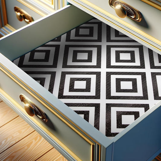 RAY STAR 12X120 Inch Shelf Liner for Kitchen Cabinets, Non-Adhesive Cabinet Liner Washable, PVC Drawer Liner for Dresser Non-Slip Bathroom (Modern Black)(4 Roll)