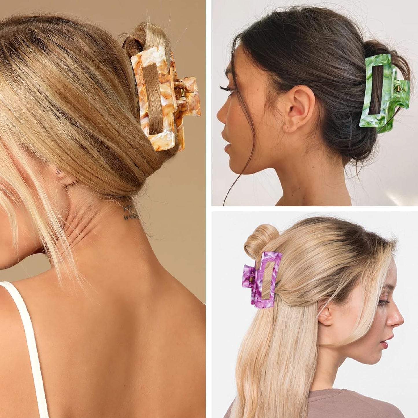 3Pcs Hair Claw Clips for Women, 4.1 Inch Non slip Claw Clip, Reference Ink Painting Design, Ideal for Home Party and Work Styling, Hair Accessories for Girls Gift (Brown and Green and Purple)