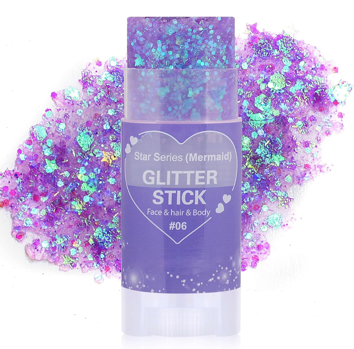 Purple Hair Glitter Stick,Rave Body Face Glitter Makeup,Mermaid Costume Waterproof Singer Concert Outfits for Women,Mardi Gras Accessories Chunky Glitter Sequins Body Paint