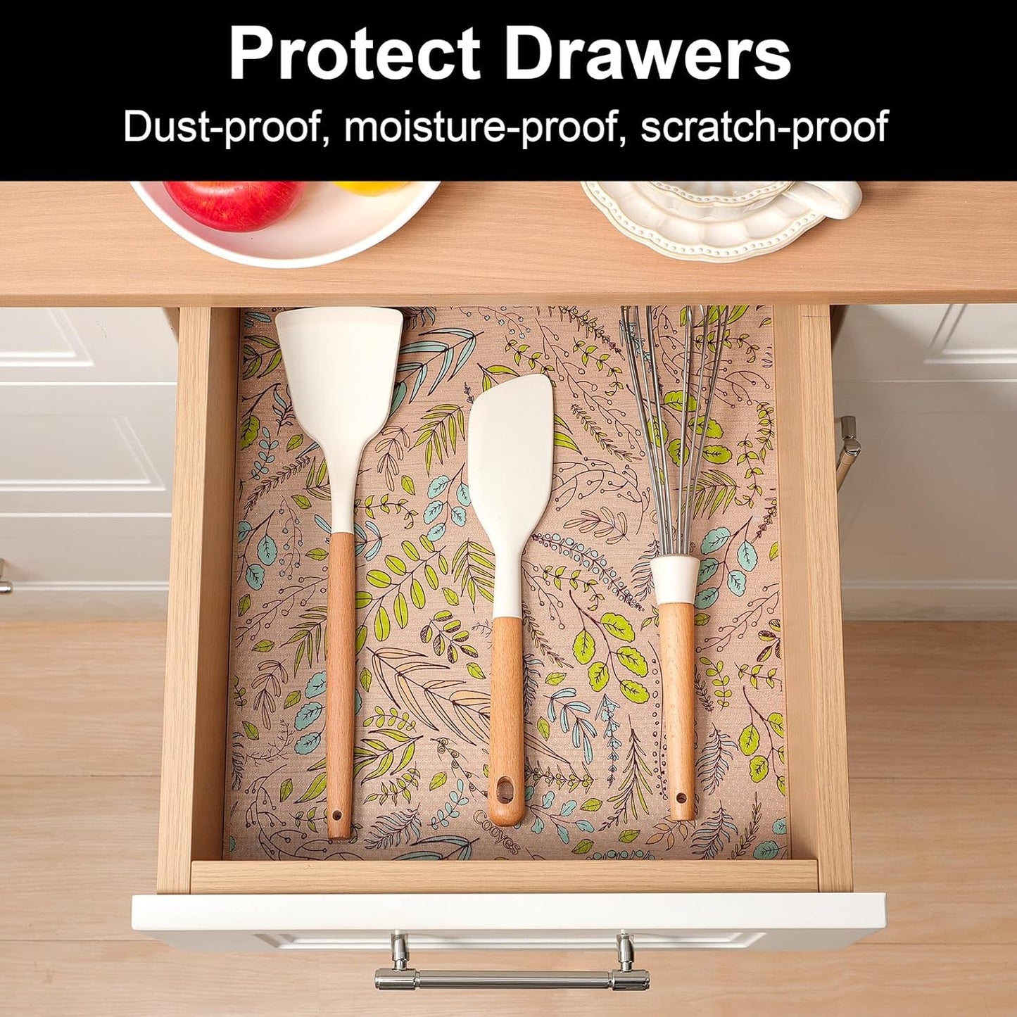 Cooyes Shelf Liner, Non-Adhesive Waterproof Drawer Liner, Durable Easy-to-Cut EVA Shelf Paper for Kitchen Cabinets, Refrigerator, Cupboard, and Dresser (11.8 Inch W x 118 Inch L)