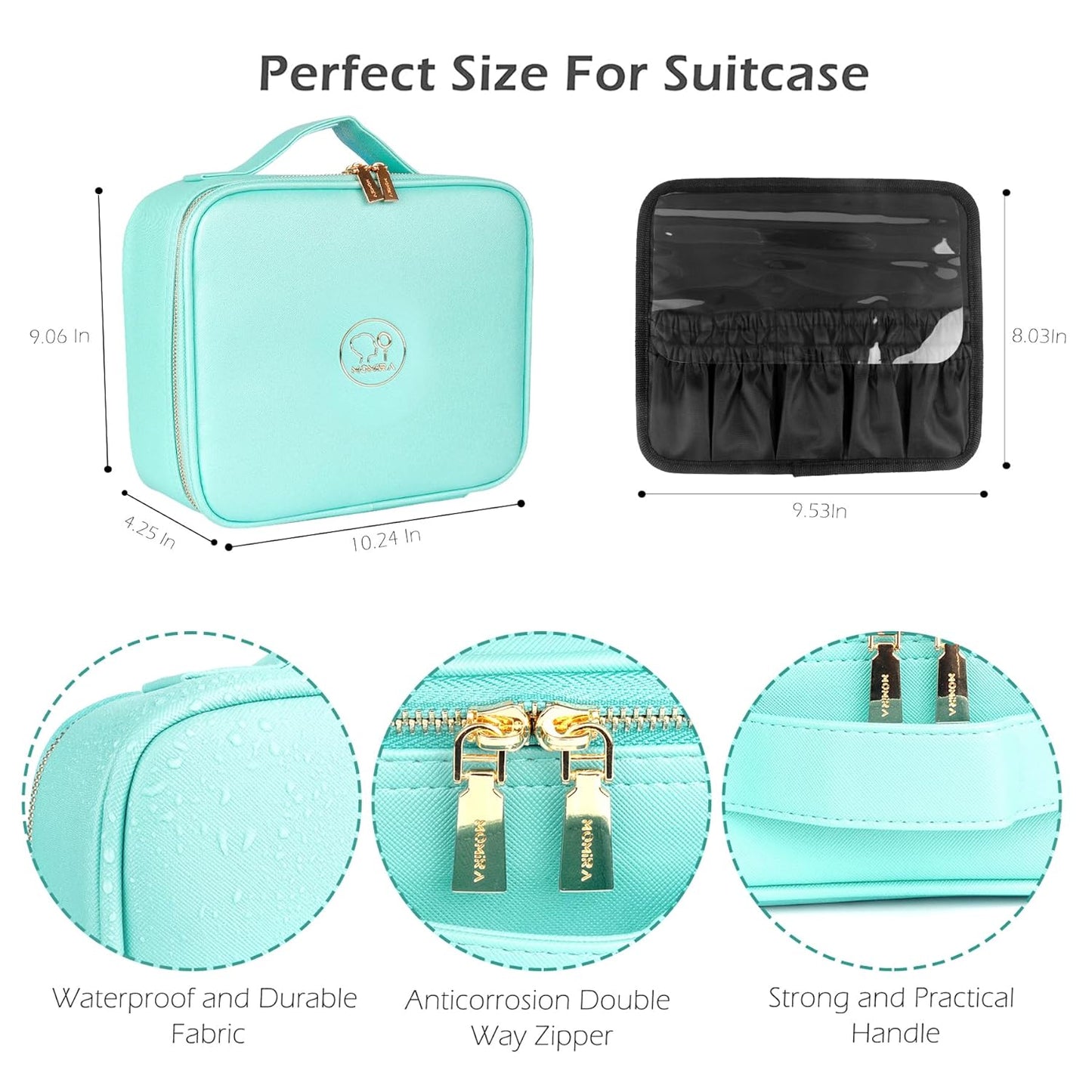 MOMIRA Travel Makeup Bag Cosmetic Bag Makeup Organizer Bag with Lighted Mirror, Adjustable Brightness in 3 Color Scenarios, Waterproof Makeup Train Case, Gift for Women - Aqua Blue