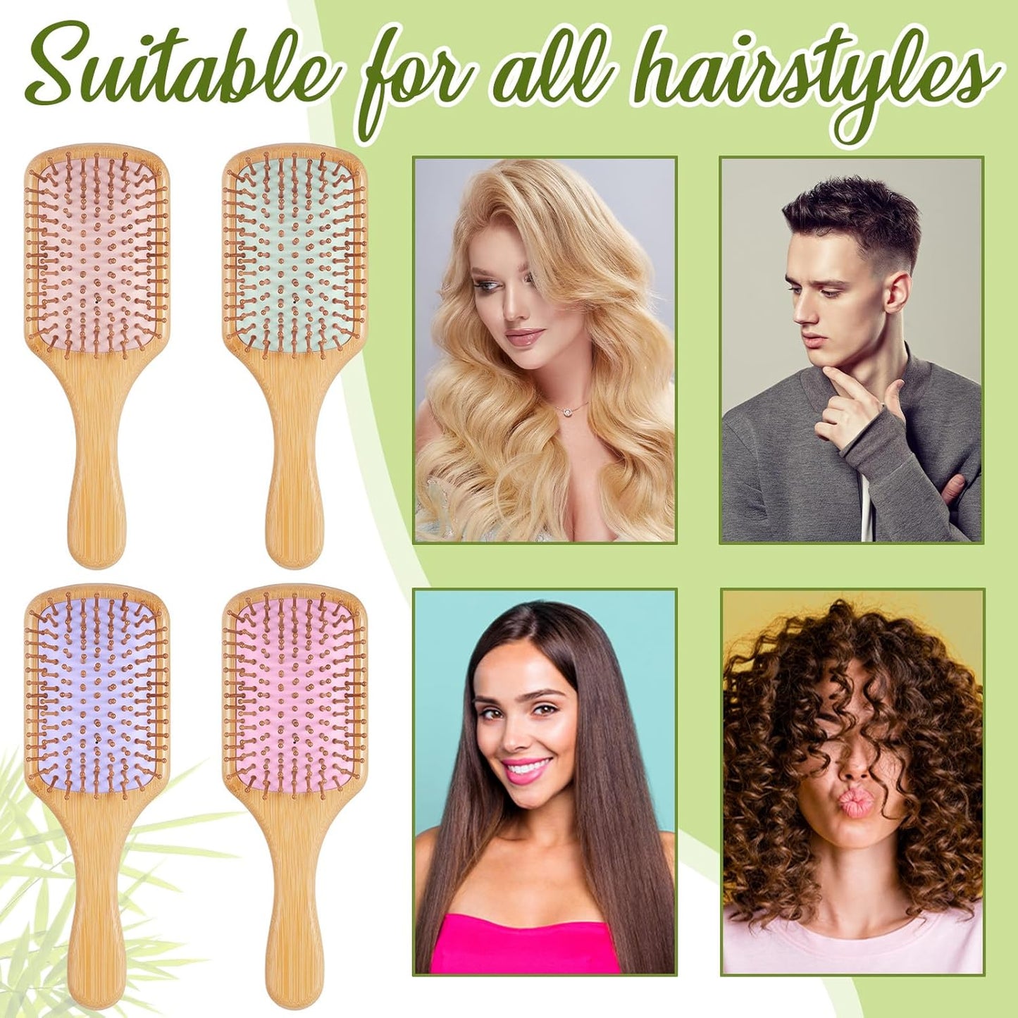 Tessco for you 12 Pcs Christmas Bamboo Hair Brushes Thanksgiving Bulk Wooden Paddle Brush Scalp Massage Bristle Anti Static Engraving DIY Gift for Women Wedding(9.65'' X 3.35'',Macaron)