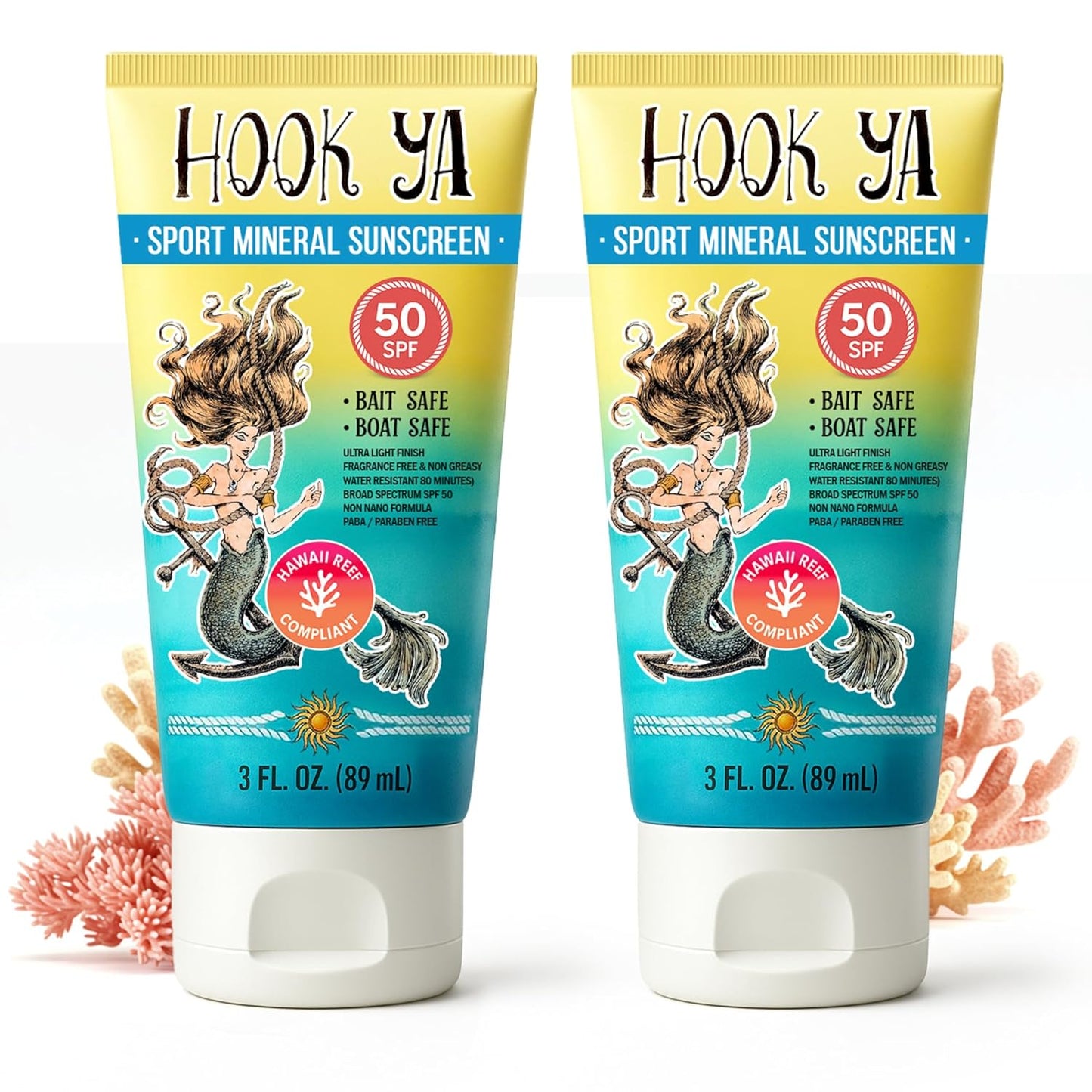 Hawaii Reef Compliant, Non-Nano Mineral Sunscreen 3oz Travel Size, (2) Pack 6oz Total, UVA/UVB Protection, Octinoxate-Oxybenzone Free, No Fragrance, PABA-Paraben free, Made in USA