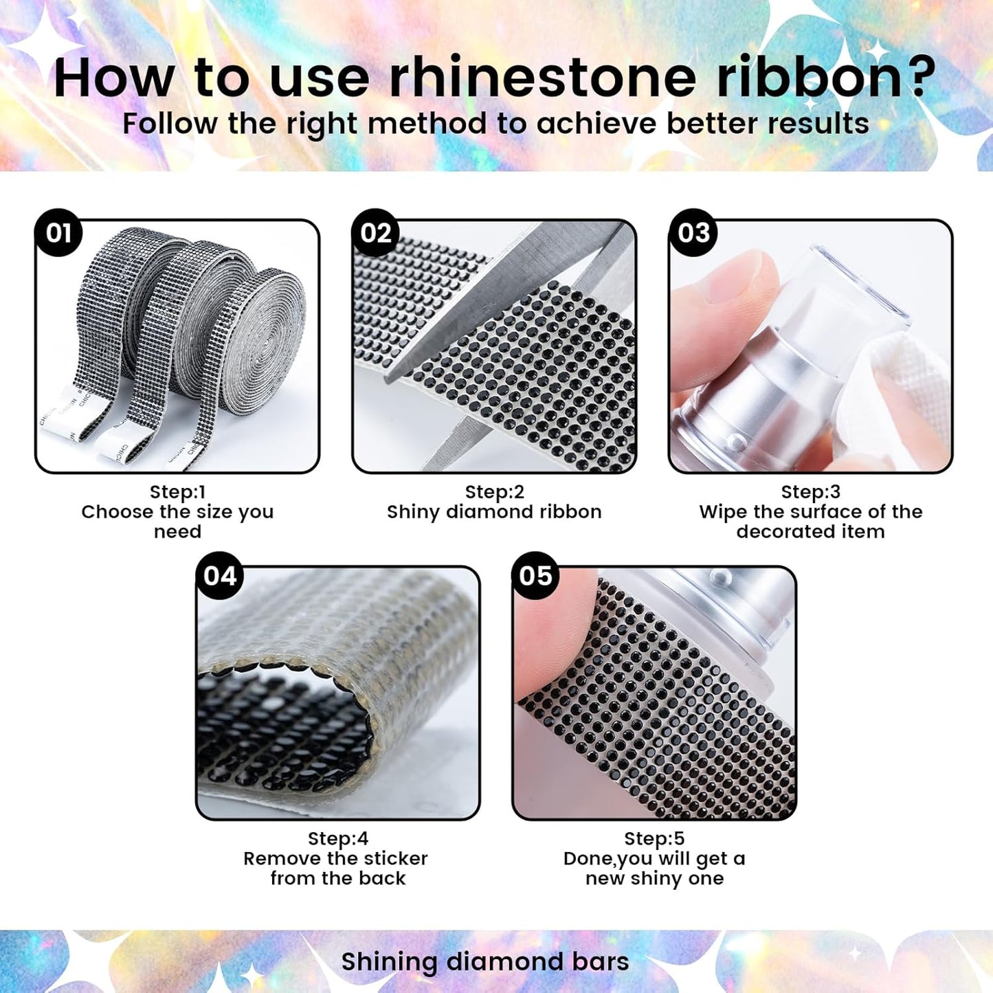 Novani Self Adhesive Rhinestone Ribbon, 1.53 Inch Wide 3 Yards 1 Roll, Black Crystal Diamond Bling Strips for DIY Crafts, Home Decor, Clothing,Shoes, Car Decoration（Black）