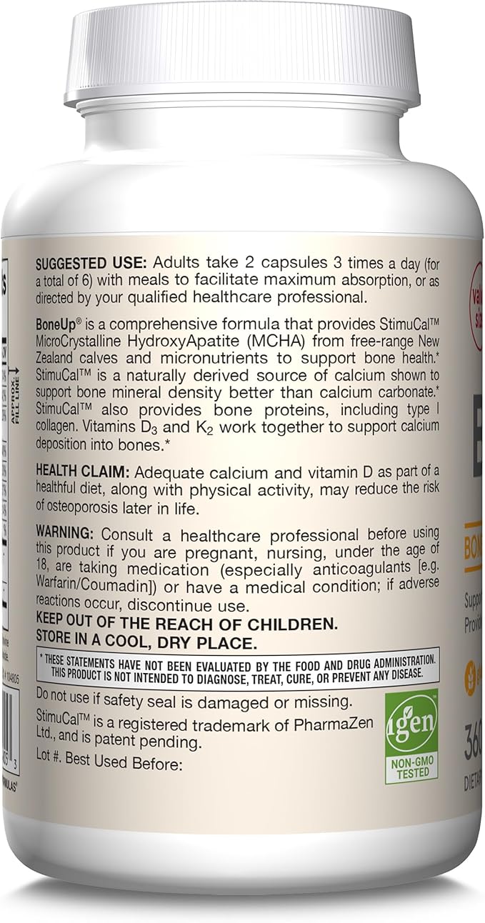 Jarrow Formulas BoneUp for Bone Density and Skeletal Nutrition, Includes Vitamin D3, K2 (as MK-7) and Calcium, 360 Capsules, Up to a 60 Day Supply