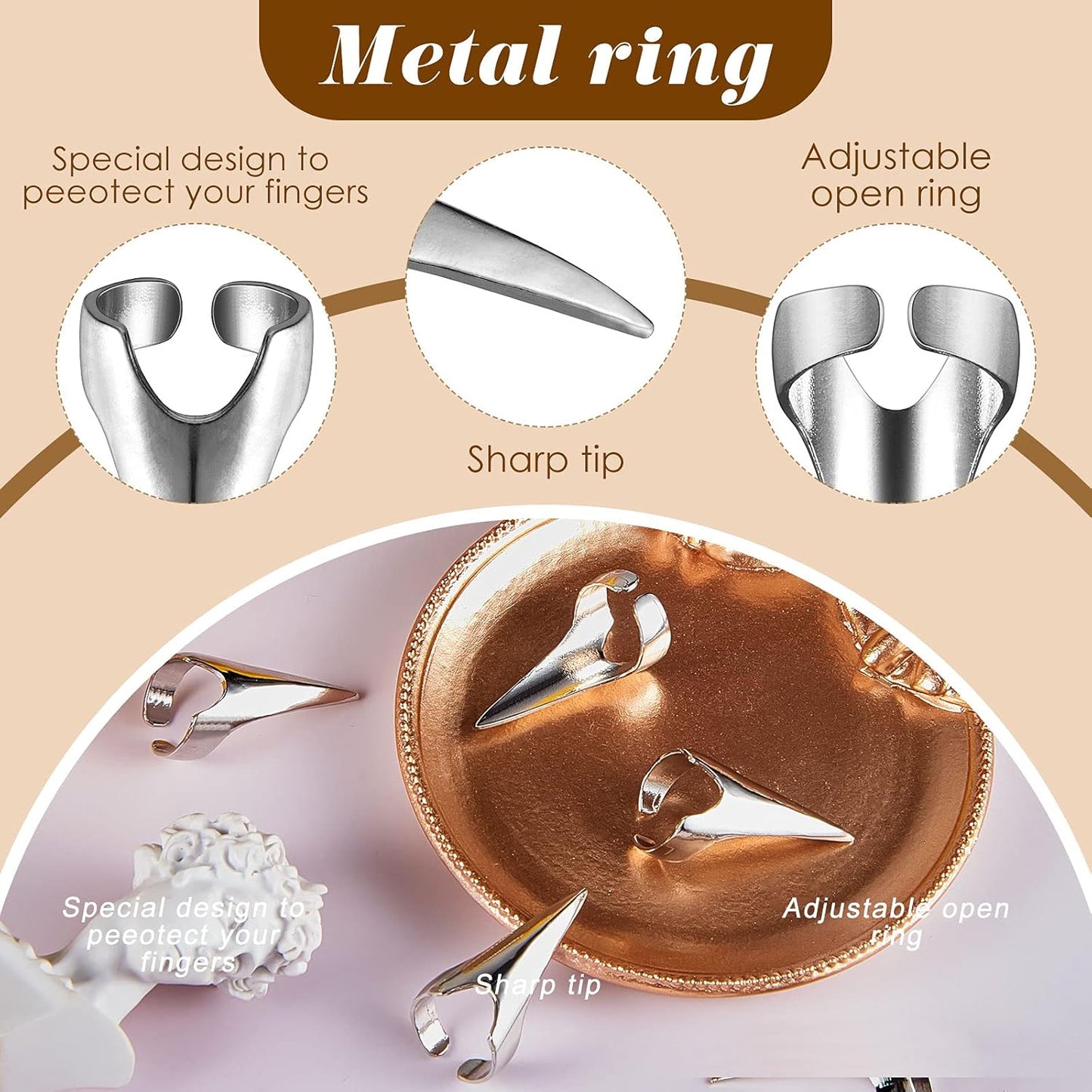 10 Pieces Adjustable Hair Parting Tool Sectioning Ring Stitch Braids Aid Finger Retro Hair Extensions Braiding Supplies Cosplay Nail Metal Claws Rings Art Holiday Party Styling(Silver)