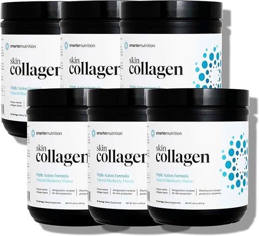 Smarter Nutrition Marine Collagen - Type 1 & 3 Peptides with Herbal Antioxidants for Skin and Hair Health - Vitamin E & C, Green Tea, Berry Powder, Quercetin - (120 Servings (Pack of 6))