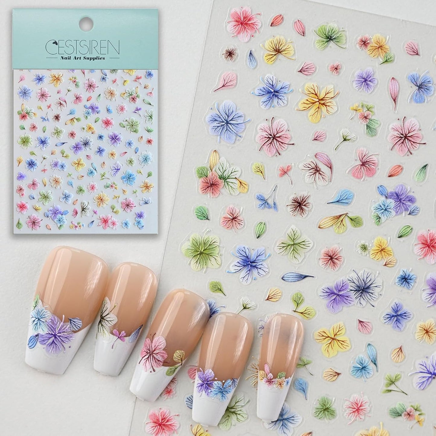 Floral Petal Nail Art Stickers, Embossed Flower Nail Decals, Self-Adhesive, Summer Spring Accessories for Women, Nail Decorations