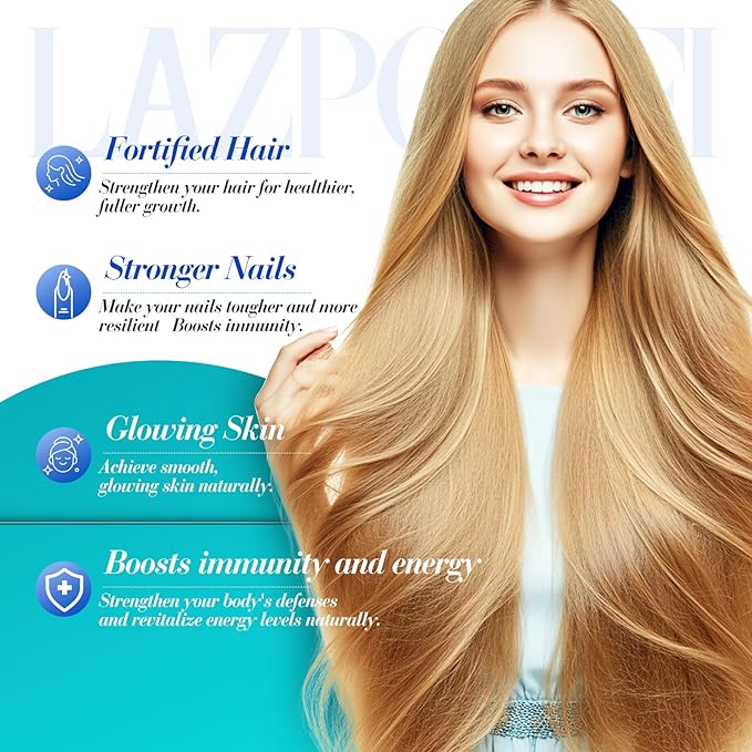 Hair Skin and Nails Vitamins, Biotin with Bovine Colostrum, Collagen & Vitamin A, B6, C, D, E, Supports Healthy Hair, Nails & Skin for Men and Women-076