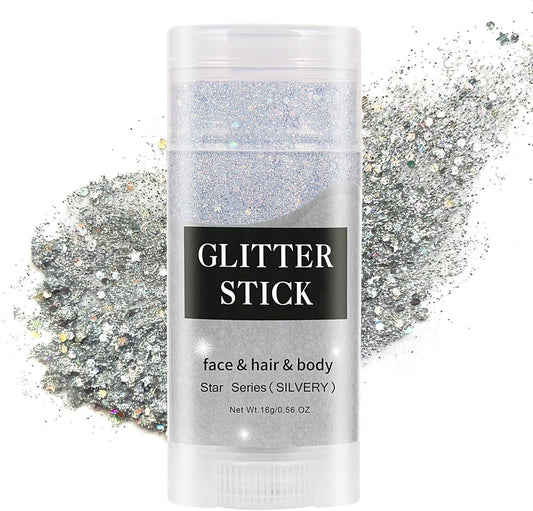 MEICOLY Silver Body Glitter Stick,Waterproof Halloween Face Glitter Gel,Chunky Glitter Face Paint,Mermaid Sequin Hair Glitter Makeup,Sparkle Body Glitter for Women and Kid,Festival Accessories Glitter