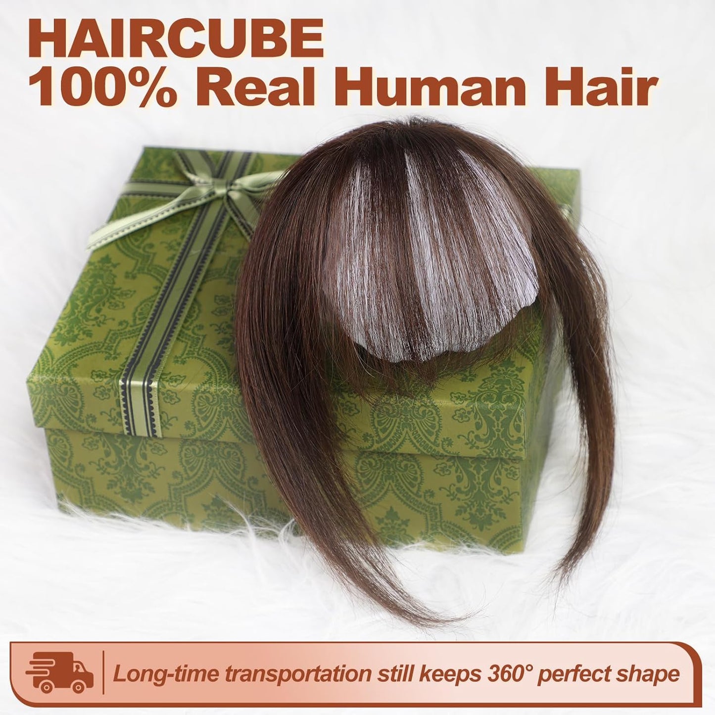 HAIRCUBE Real Human Hair Bangs Clip in Hair Extensions - Air Bangs Hairpieces for Women with Temples, 3 Secure Clips, Full Fringe, Dark Brown