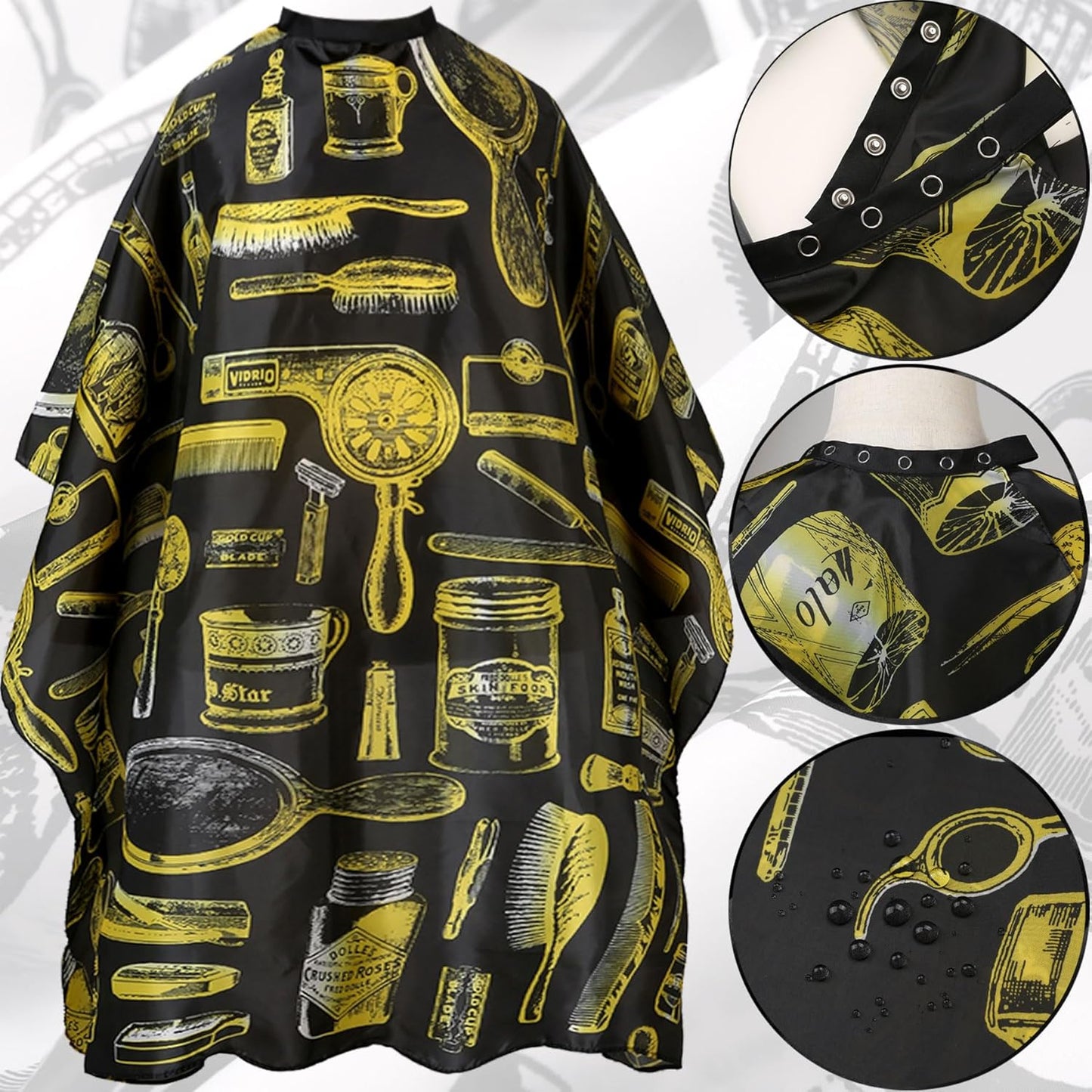 Professional Hair Cutting Cape with Neck Duster Brush, Salon Barber Cape, Hairdressing Accessories Yellow Stripe