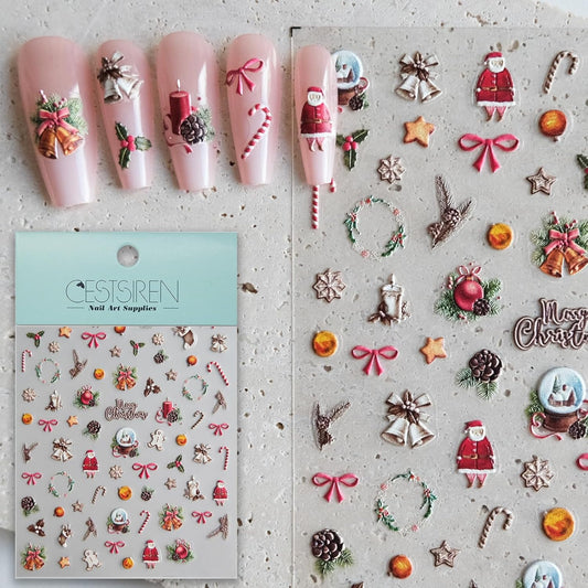 Christmas Nail Art Stickers, Vintage Nail Decals, Self-Adhesive, Nail Accessories & Supplies, Durable & Long-Lasting