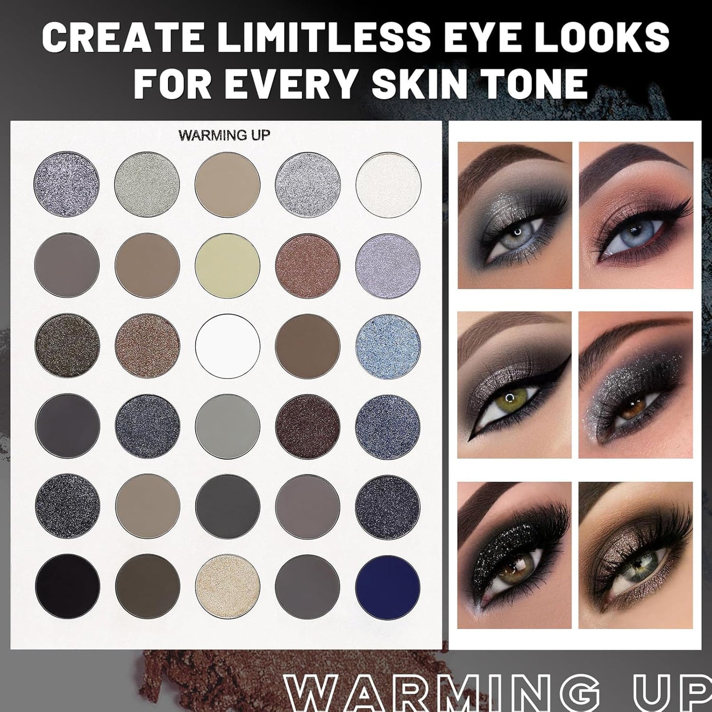 Black Grey Eyeshadow Makeup Palette + 15 Brushes Set, 86 Colors Matte Glitter Highly Pigmented Long Lasting Eye shadow, Blush, Contour, Highlighter All in One Make Up Kit for Halloween & Daily Use