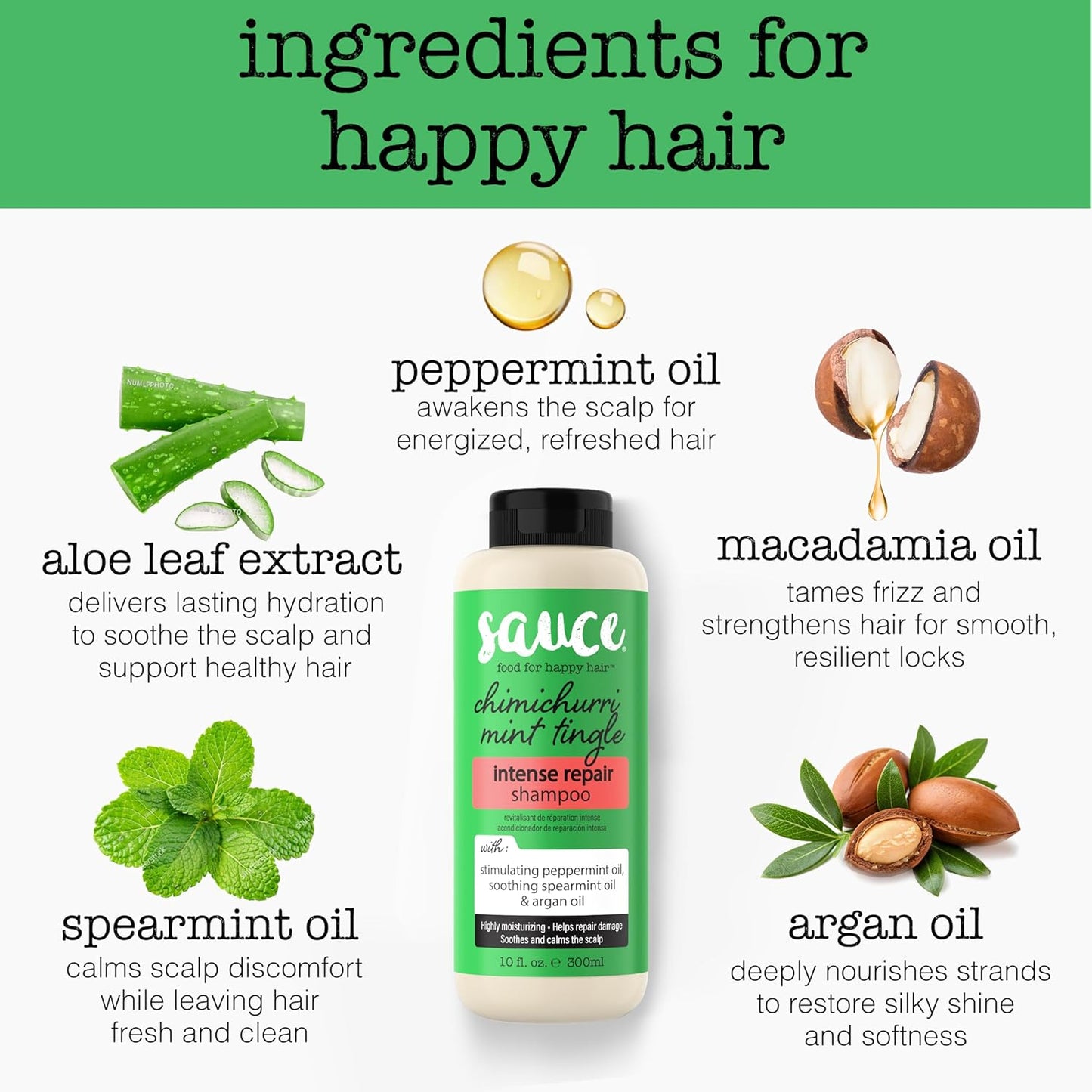 SAUCE Intense Repair Shampoo, Chimichurri Mint Tingle (10 Fl Oz) Soothes & Calms Scalp, Hydrating Shampoo for Damaged Hair with Argan & Peppermint Oil, No Parabens & Sulfates