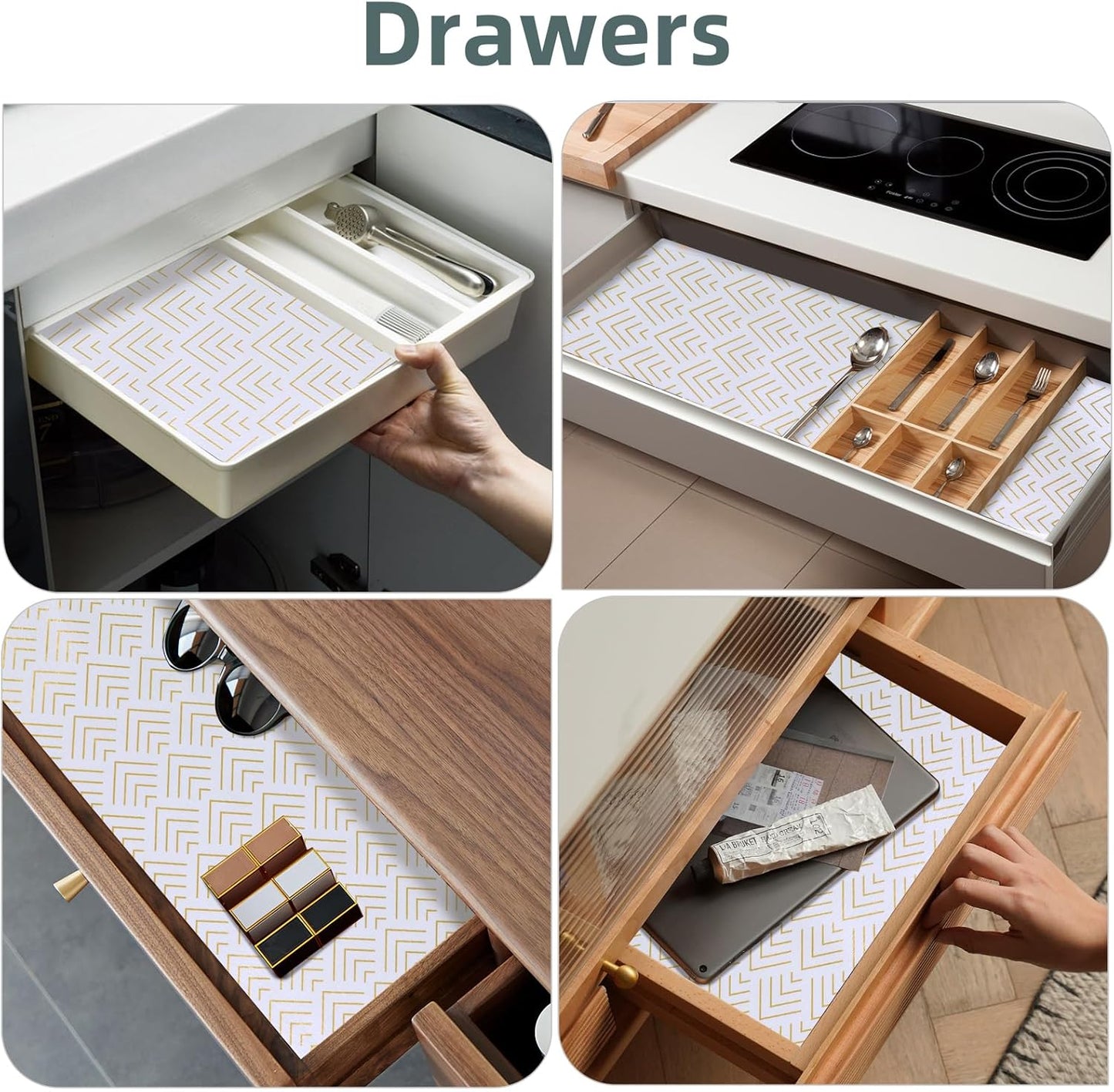 Shelf Liner for Kitchen Cabinets Non Adhesive Drawer Liner Gold Arrow Non-Slip Thickened Shelf Liner Paper Strong Easy to Clean for Tool Box Refrigerator with Knife and Tape Measure 17 inche x 20 feet