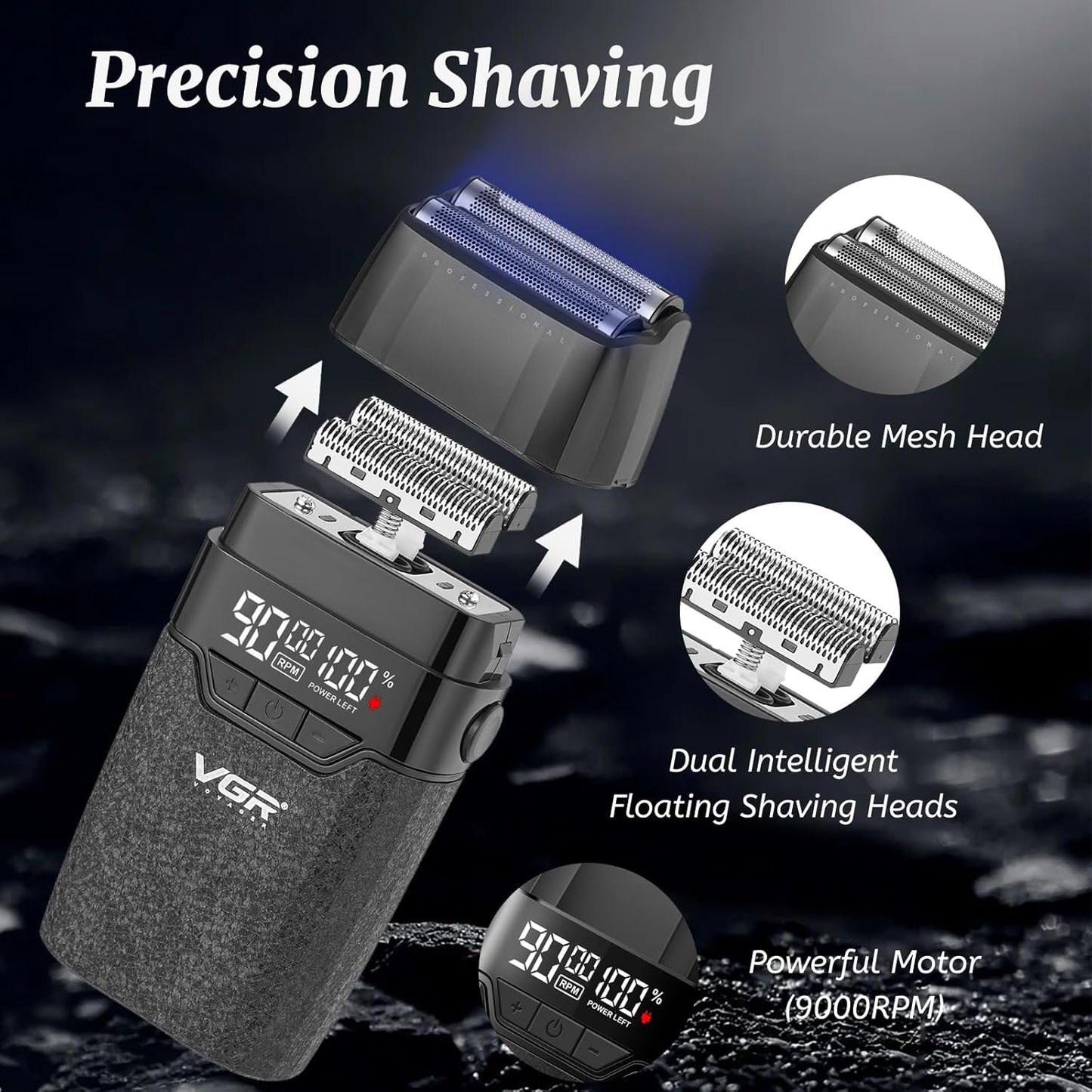 VGR 640S3 Professional 3 in 1 Hair Cutting Kit, 9000RPM Hair Clippers for Men Professional Hair Trimmer & Foil Shavers Set, Cordless Mens Barber Combo for Home, for Him(Black)