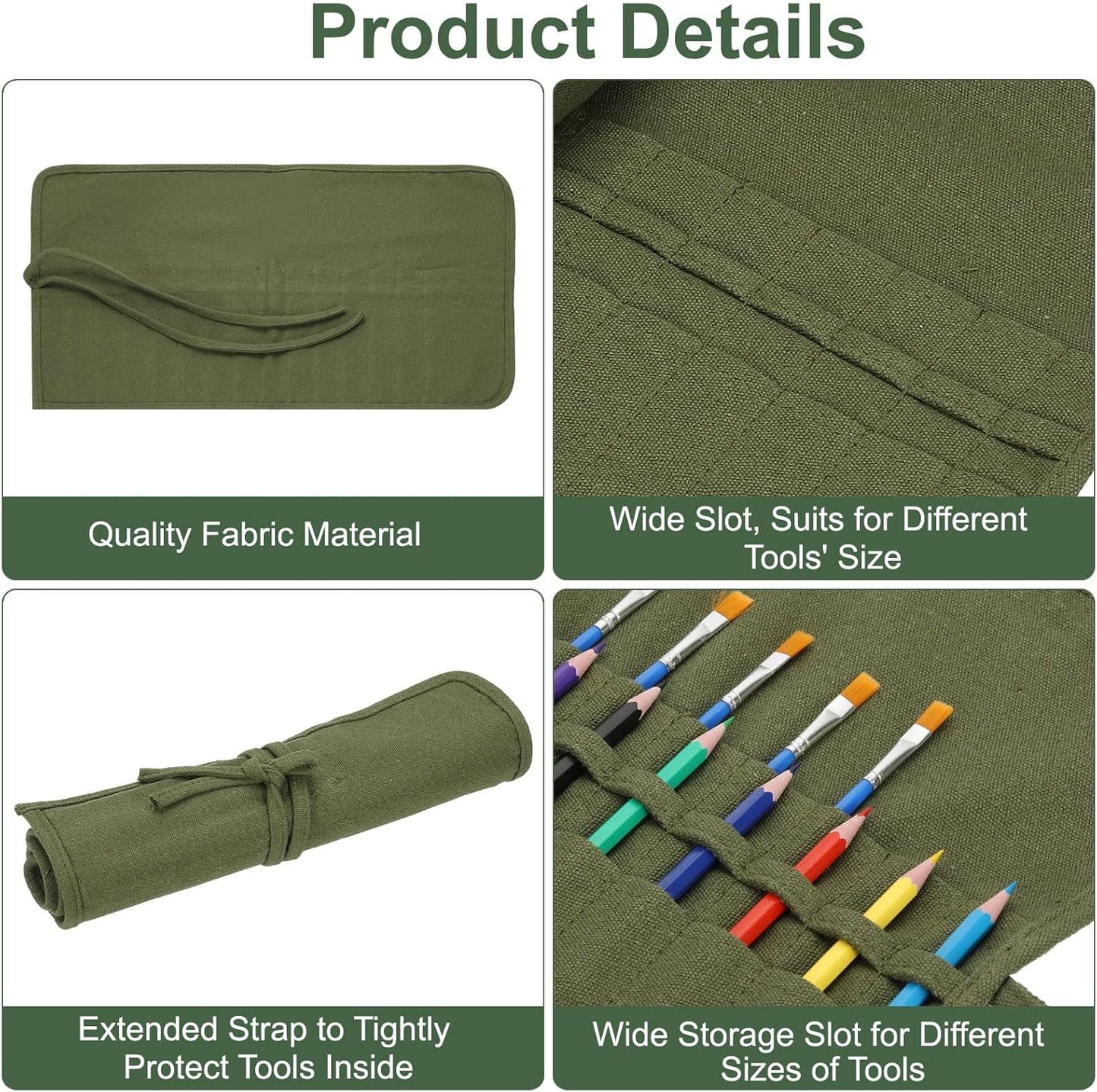 YOKIVE Color Pencil Organizer, Painting Brush Holder Artist Roll Art Craft Supplies Bag for Marker Outdoor Travel Organizing, 22 Slots, Green