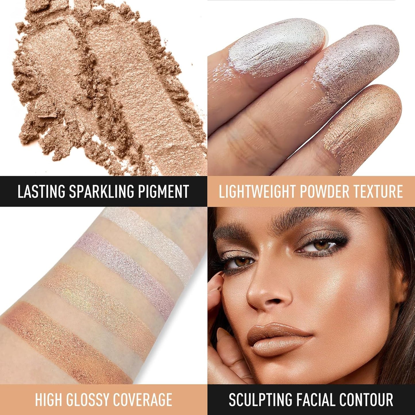 Highlighter Makeup Palette Shimmer Face Body Illuminator Glitter Highlighter Makeup Kit Long Lasting Highly Pigmented Highlighters Makeup Palette #1 Tulip White