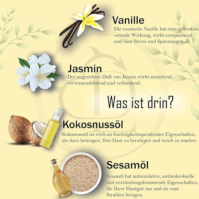 Organic - Sensual Delights -Vanilla Massage Oil - No Stain & Non-Sticky | with Fractionated Coconut Oil, Natural Vanilla & Jasmine | Nourish & Moisturise Skin for Date Night