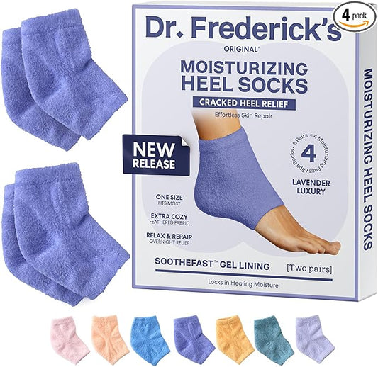 Dr. Frederick's Original Moisturizing Fuzzy Heel Socks - 2 Pairs - Cozy Gel-Lined Sleep Socks for Women & Men - Soothes Dry, Cracked Feet - Heel Repair - Lavender Luxury